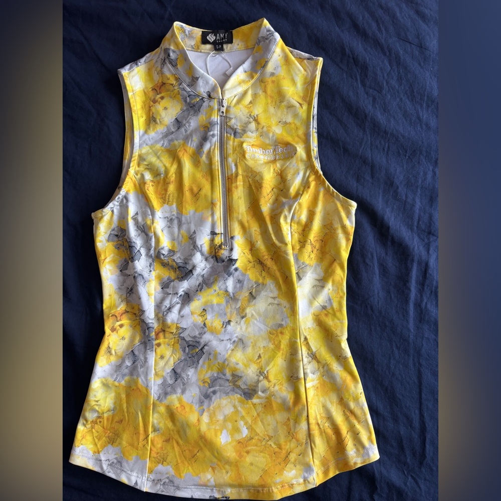 NWT Yellow and Gray Sleeveless Golf Top